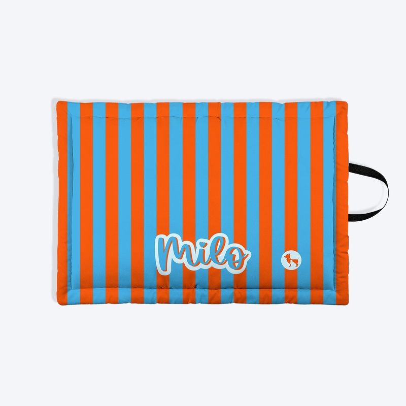 HUFT Personalised Happy Stripes Mat For Dog & Cat – Blue & Orange