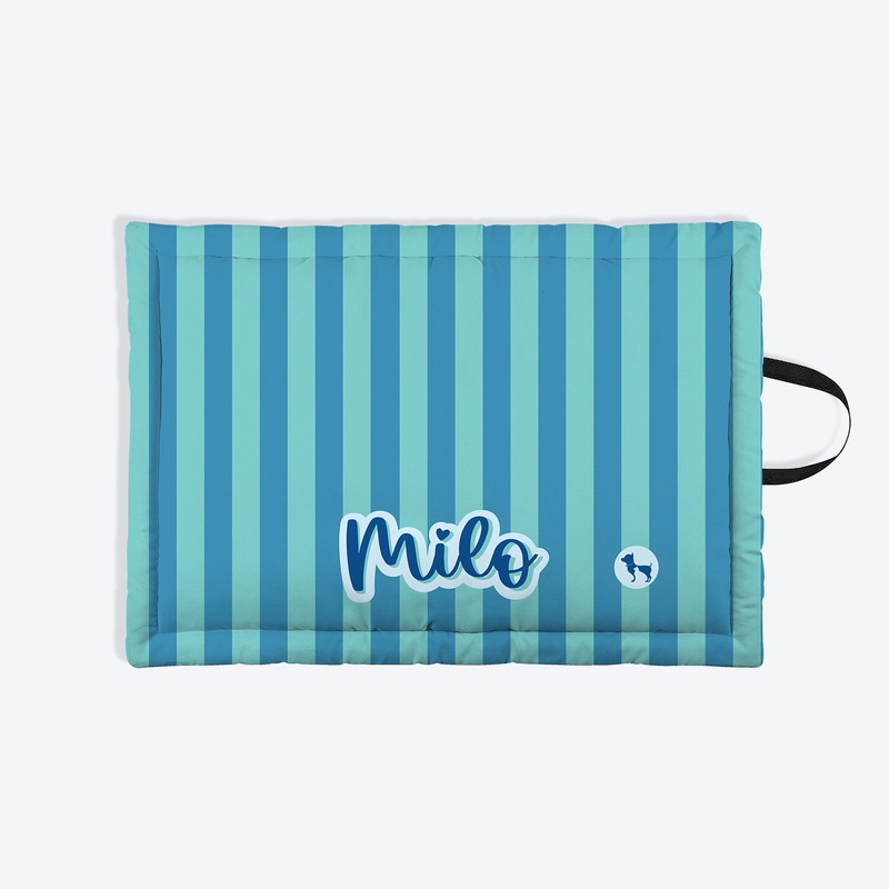 HUFT Personalised Happy Stripes Mat For Dog & Cat – Blue & Turquoise
