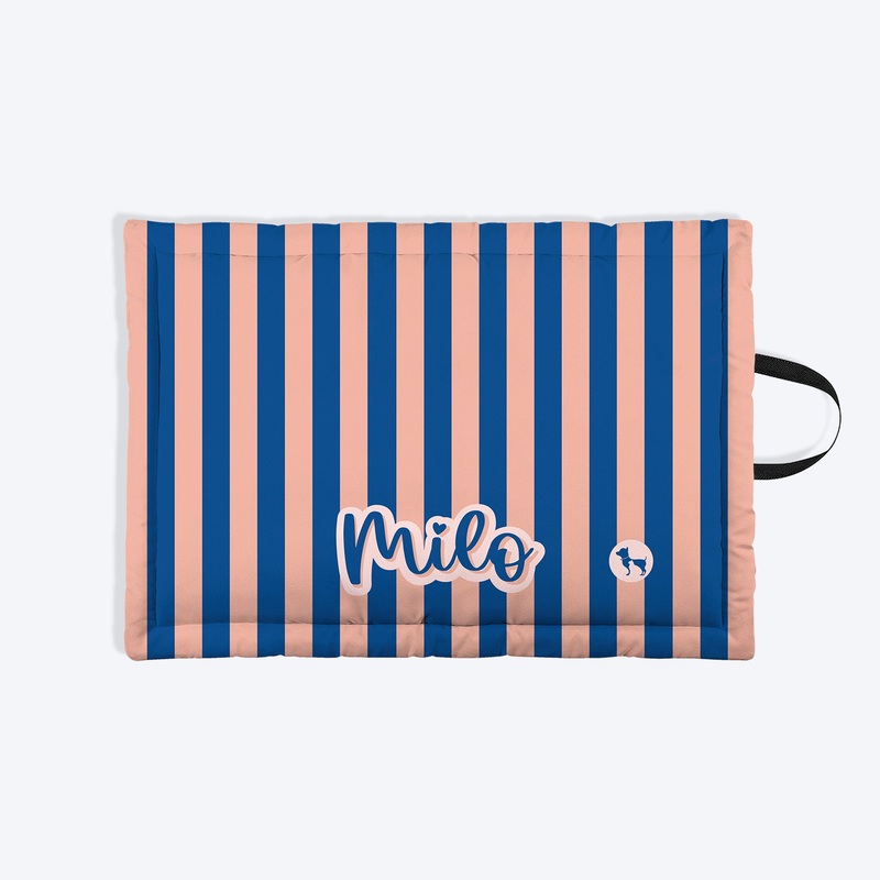 HUFT Personalised Happy Stripes Mat For Dog & Cat – Navy & Peach