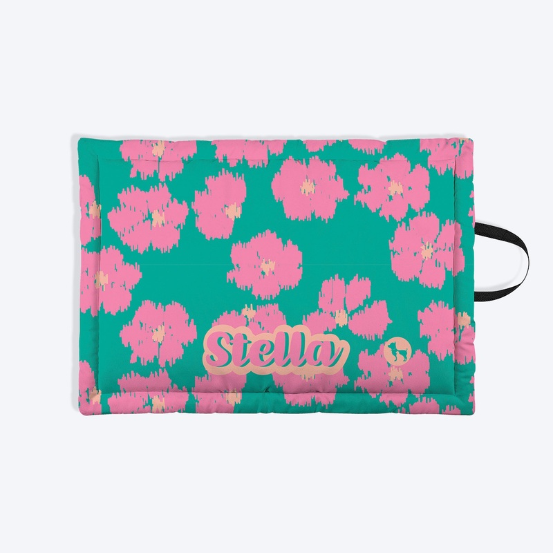 HUFT Personalised Pawsome Blossom Mat Bed For Dog & Cat – Green & Pink