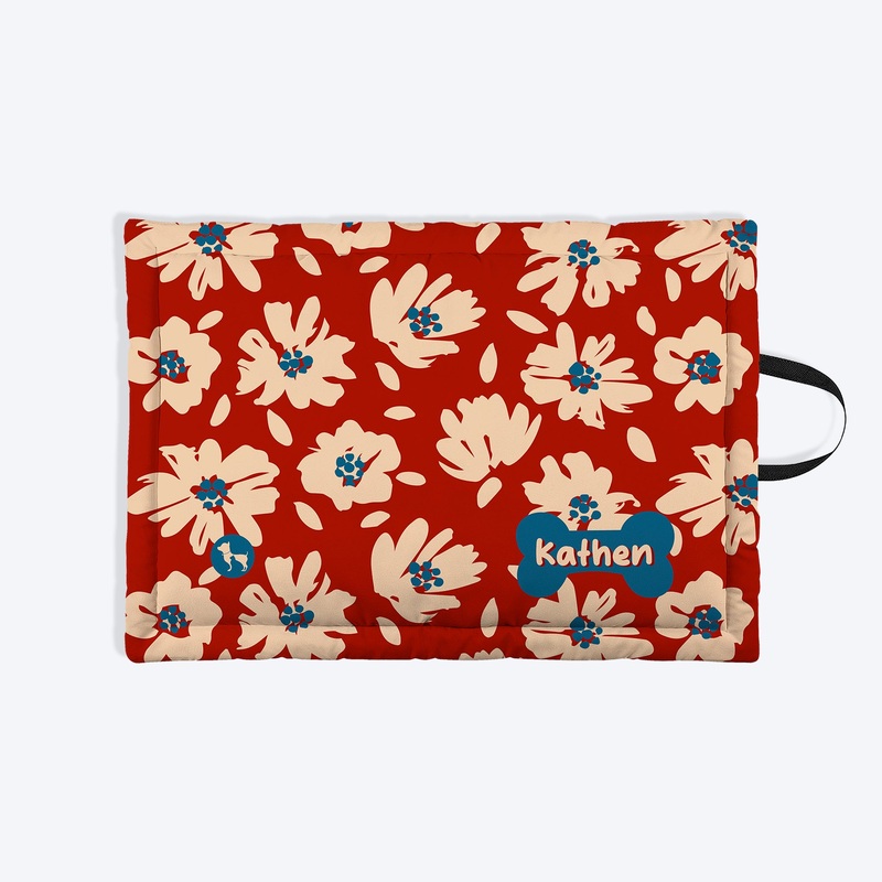 HUFT Personalised Scarelet Blossom Mat For Dog & Cat – Dark Red
