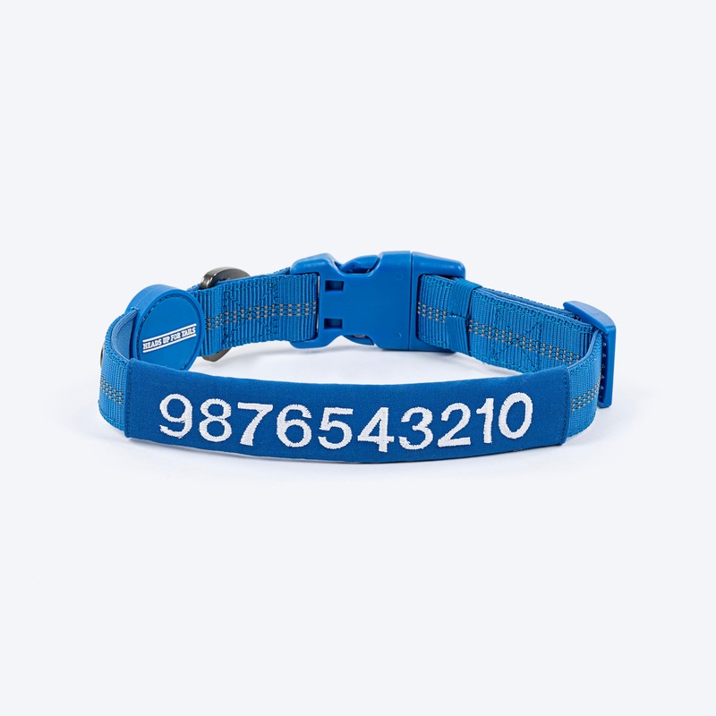 HUFT Personalised Xplorers (Mobile No.) Dog Collar – Blue