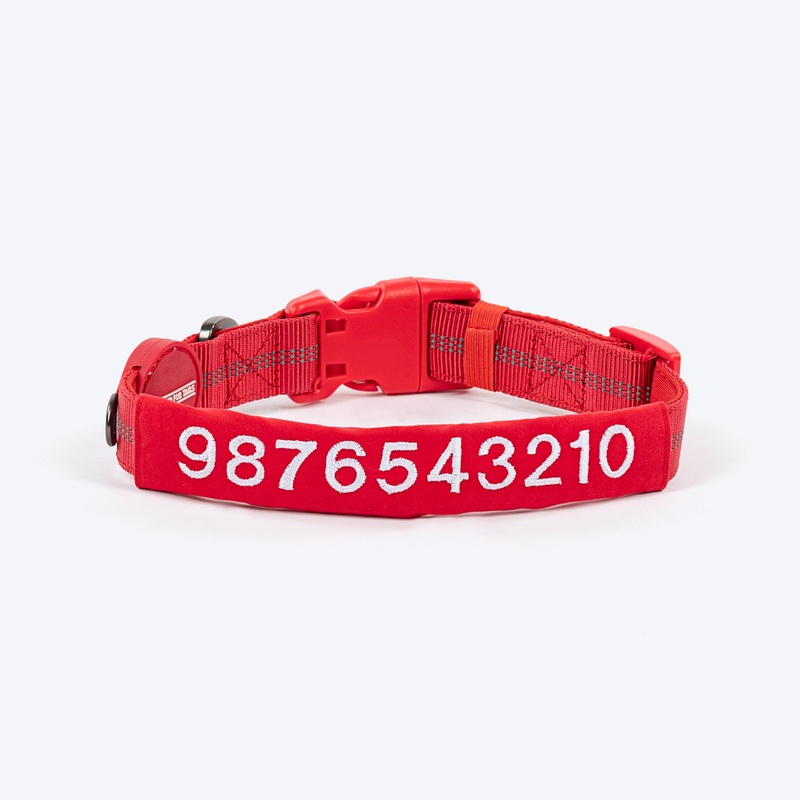 HUFT Personalised Xplorers (Mobile No.) Dog Collar – Red