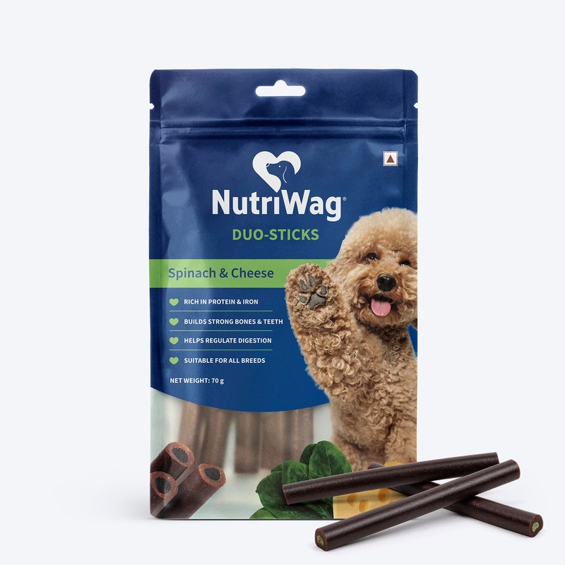 NutriWag Spinach & Cheese Duo Sticks Treats For Dog – 70 gm
