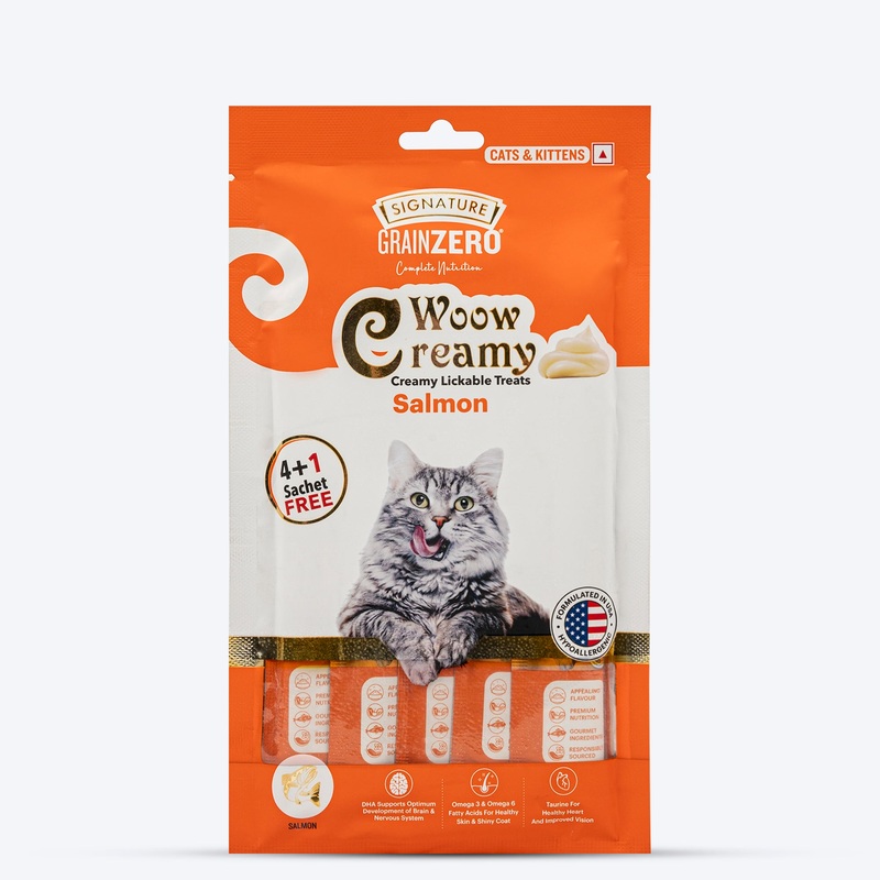 Signature Grain Zero Woow Creamy Salmon Lickable Treats For Cat & Kitten – 75 g