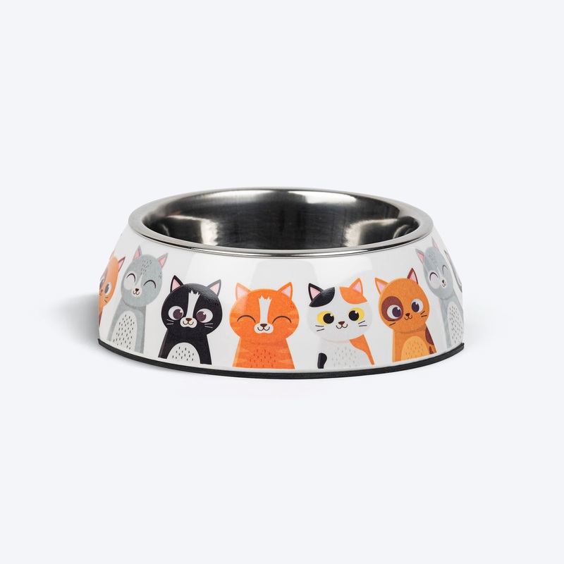 HUFT Kitty Family Printed Melamine Bowl With Steel Inserts For Cat – Multicolor