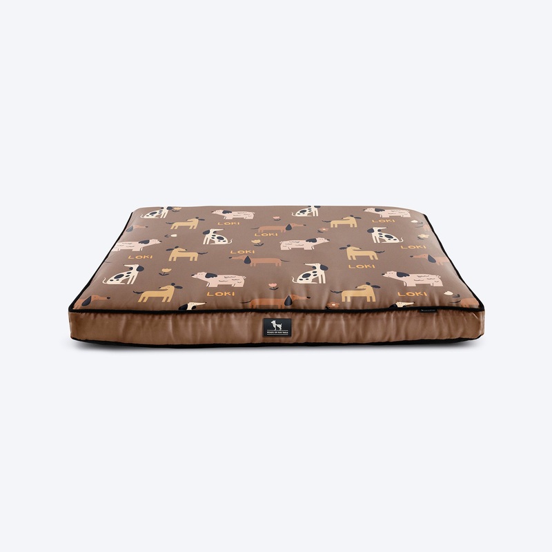 HUFT Personalised Bark & Bloom Flat Bed For Dog – Brown