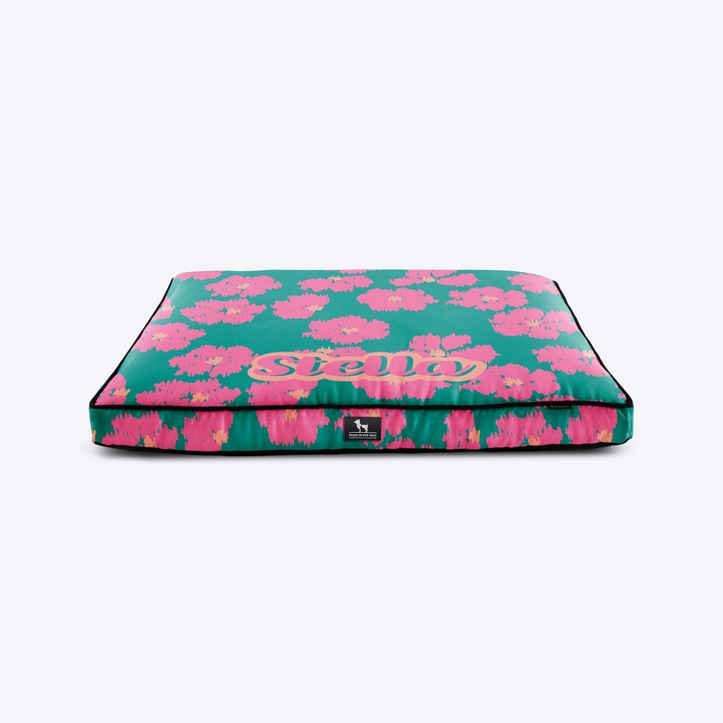 HUFT Personalised Pawsome Blossom Flat Bed For Dog – Green & Pink