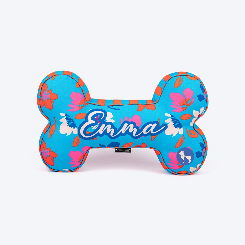HUFT Personalised Summer Bloom Bone Cushion For Dog – Blue
