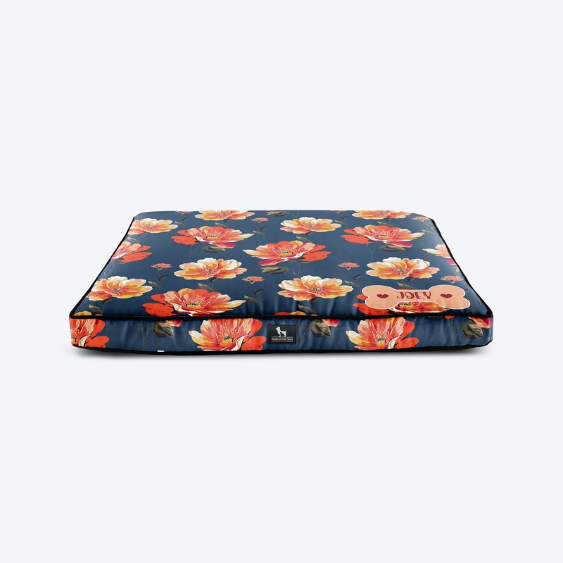 HUFT Personalised Sunset Bloom Flat Bed For Dog – Navy Blue