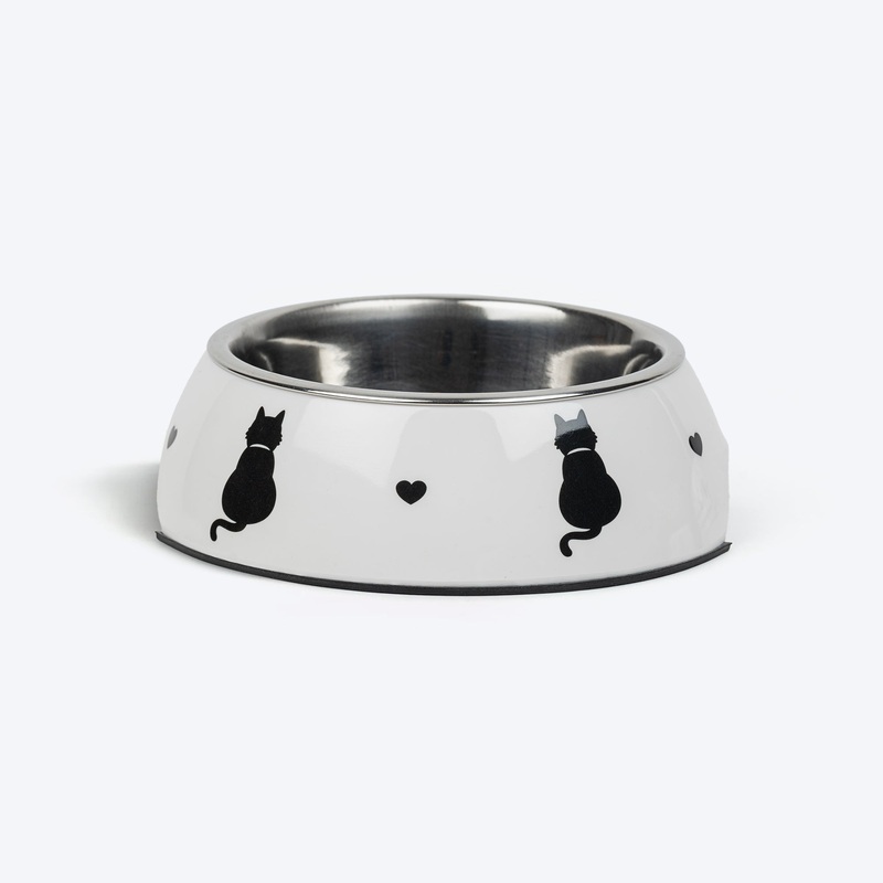 HUFT Purrfect Catch Printed Melamine Bowl With Steel Inserts For Cat – White