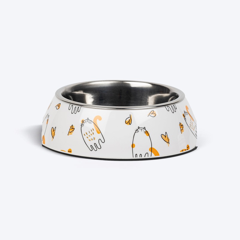 HUFT Purrfect Printed Melamine Bowl With Steel Inserts For Cat – White