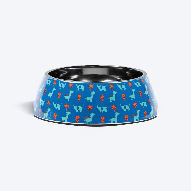 HUFT X Pinklay Jungle Joyride Printed Melamine Bowl With Steel Insert For Dog – Blue & Orange