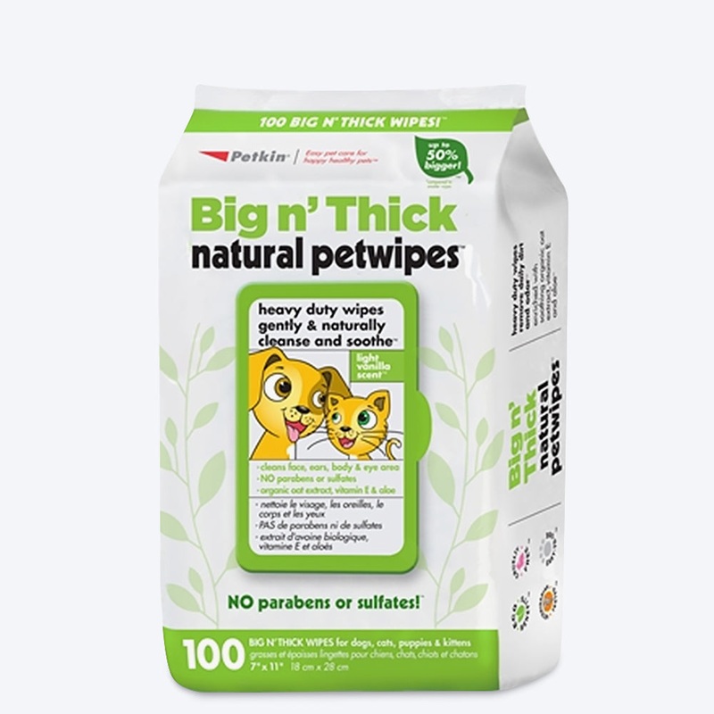 Petkin Big n’ Thick Natural Pet Wipes For Dogs & Cats – 100 Pieces