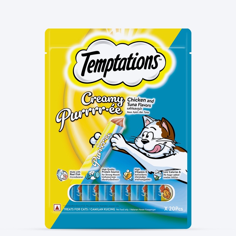 Temptations Creamy Purrrr-ee Chicken & Tuna Flavors Cat Treats – 240 gm (20 x 12gm)