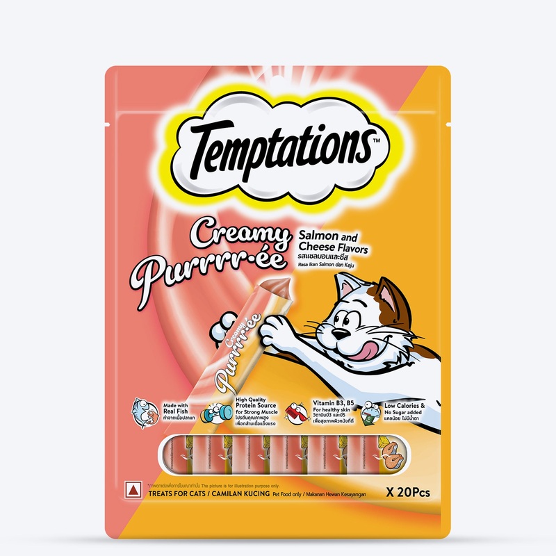 Temptations Creamy Purrrr-ee Salmon & Cheese Flavors Cat Treats – 240 gm (20 x 12gm)