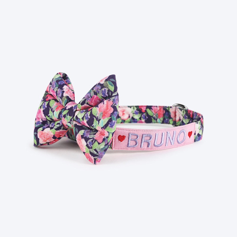 HUFT Personalised Flower Power Fabric Collar With Bow Tie For Dog
