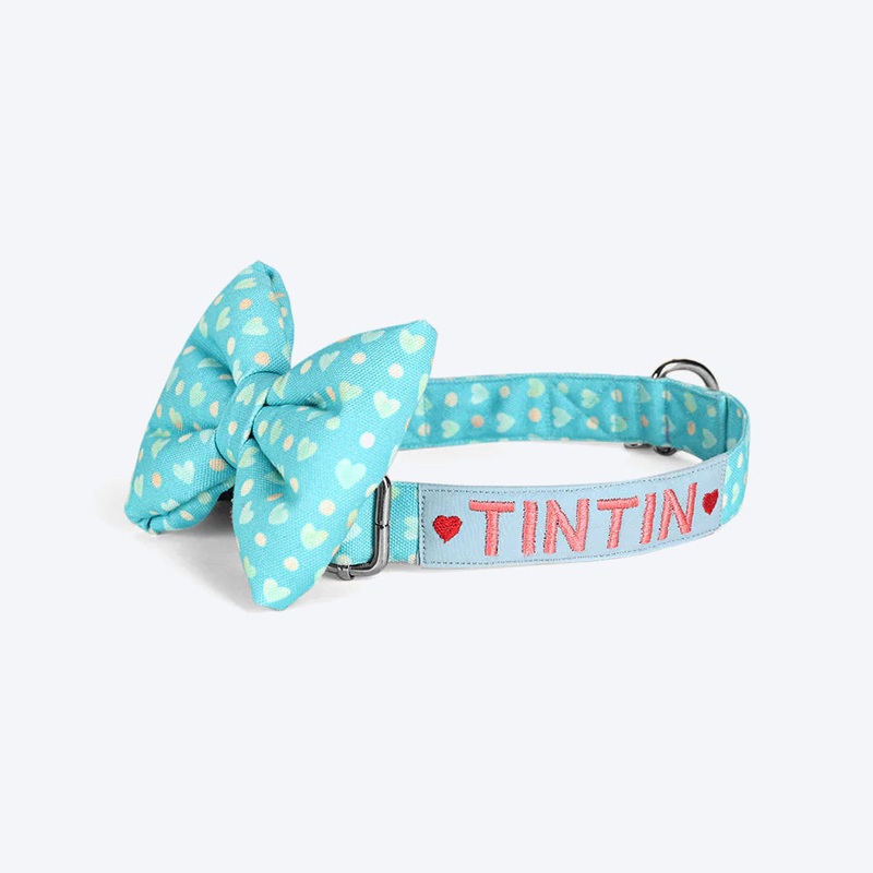 HUFT Personalised Pop Heart Fabric Collar With Bow Tie For Dog