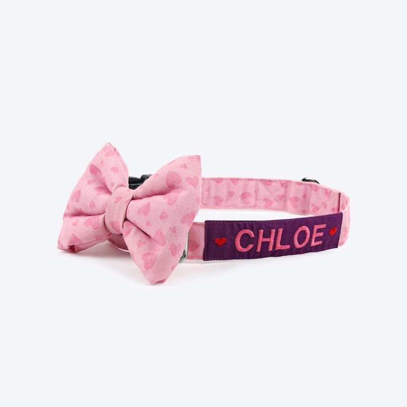 HUFT Personalised Soft Love Fabric Collar With Bow Tie For Dog