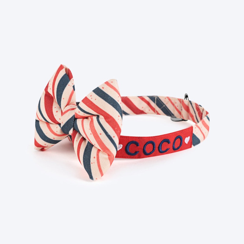 HUFT Personalised Sprinkled Stripes Fabric Collar With Bow Tie For Dog