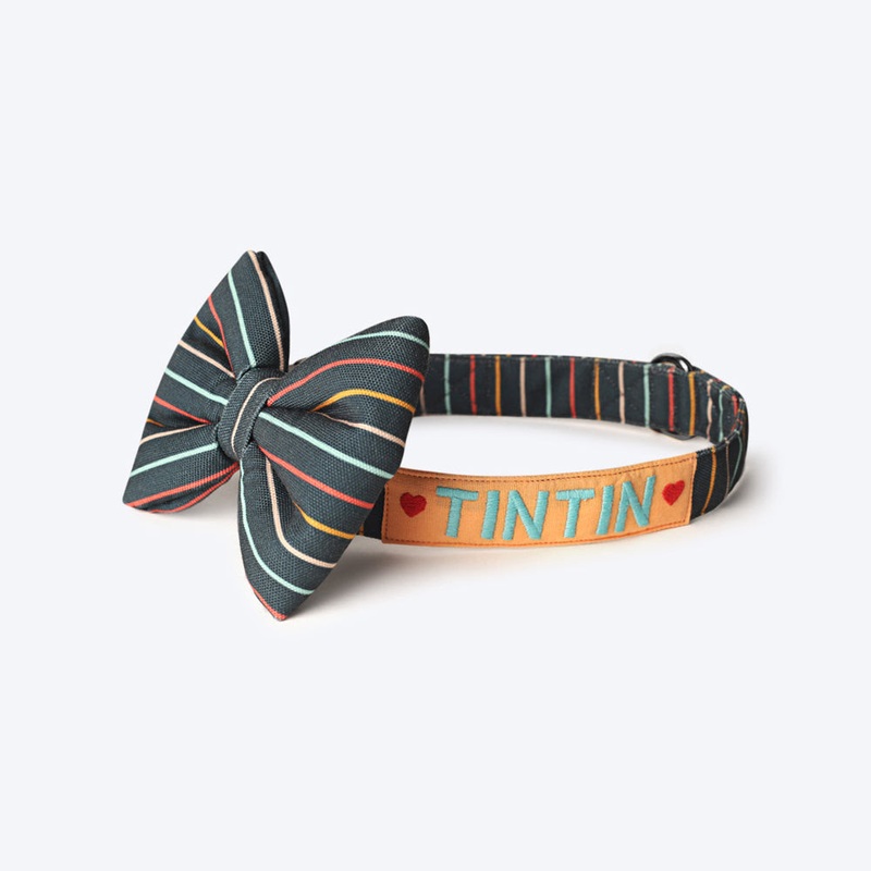 HUFT Personalised Sunny Stripes Fabric Collar With Bow Tie For Dog