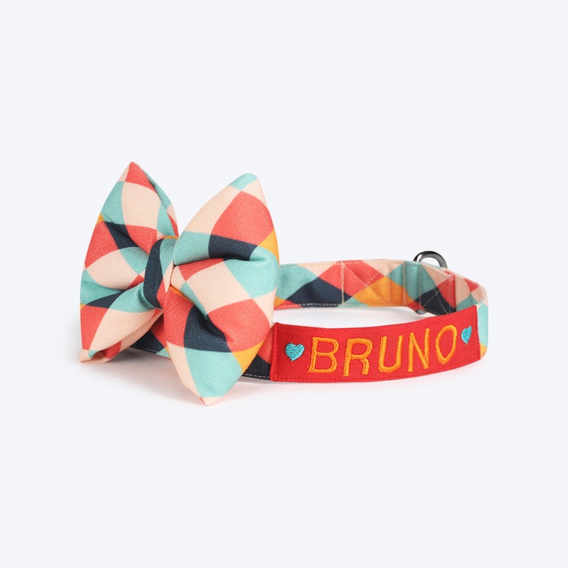 HUFT Personalised Sunset Strokes Fabric Collar With Bow Tie For Dog