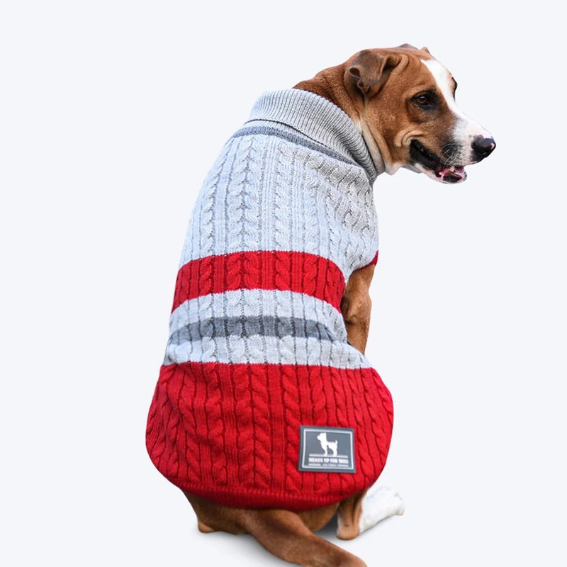 HUFT Striped Cable Knit Dog Sweater – Grey/Red