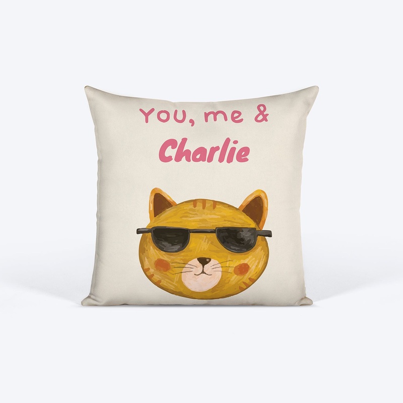 HUFT You Me and (Pet Name) Personalised Cushion For Cats – 12 inches (30 x 30 cm)