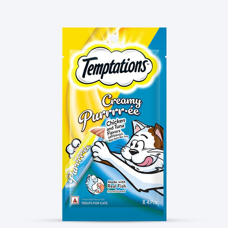 Temptations Creamy Purrrr-ee Cat Treats, Chicken & Tuna Flavour – 48 g (4 pieces)