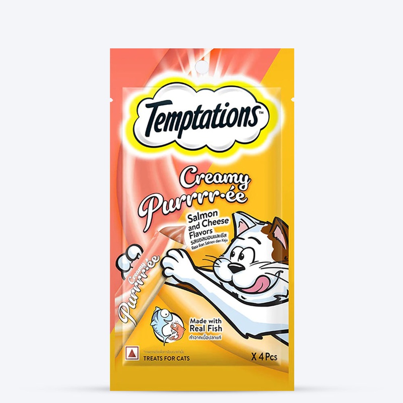 Temptations Creamy Purrrr-ee, Salmon & Cheese Flavour For Cats – 48g (4 pieces)