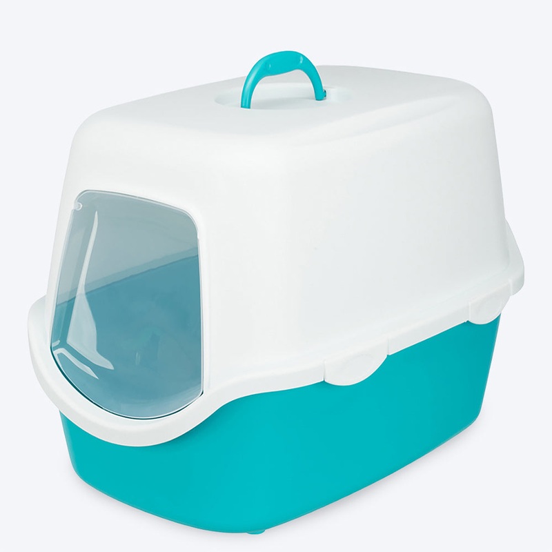 Trixie Vico Cat Litter Tray with Hood – Turquoise/White – 23 x 16 x 16 inch