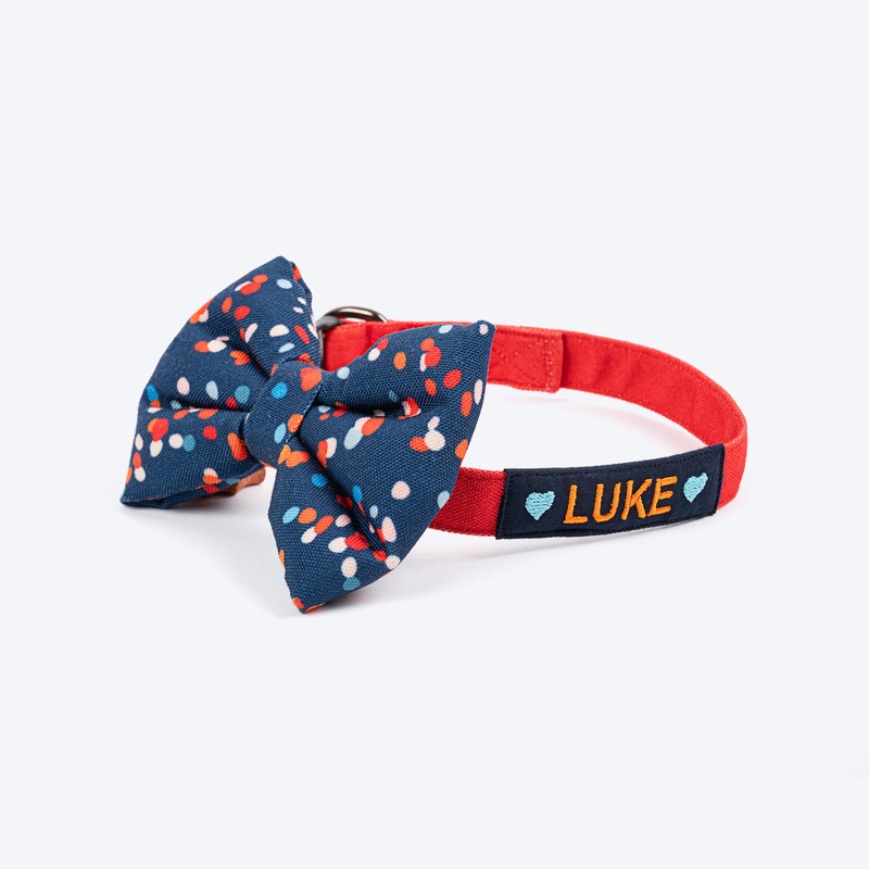HUFT Personalised Colour Pop Fabric Collar With Bow Tie For Dog – Navy Blue