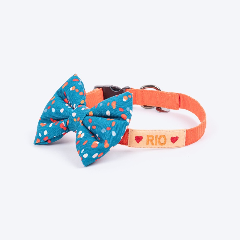HUFT Personalised Colour Pop Fabric Collar With Bow Tie For Dog – Teal Green