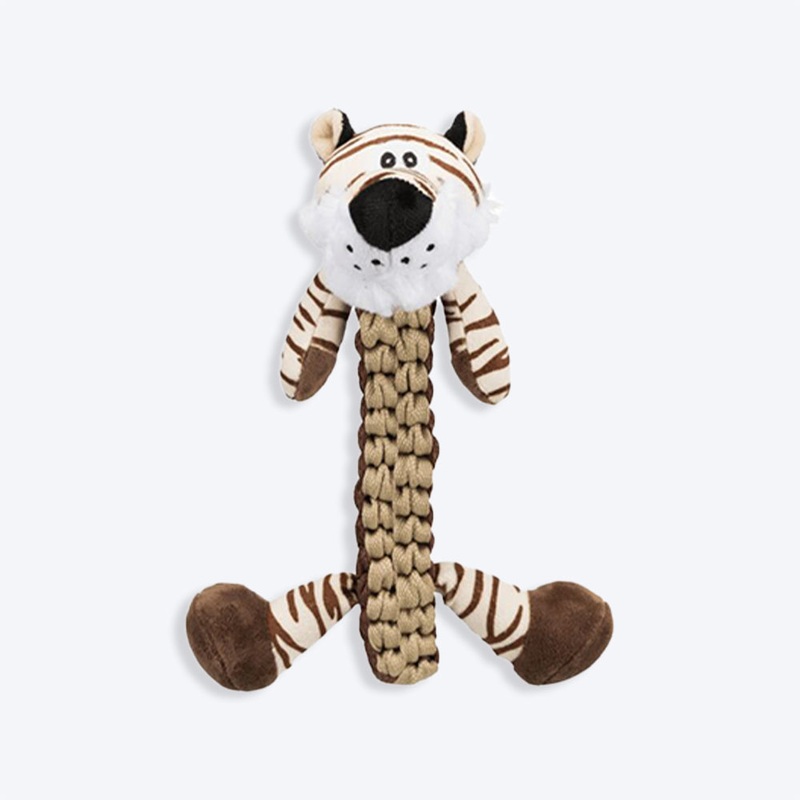 Trixie Tiger Robust & Plaited Body With Sound Plush Dog Toy – Brown – 32 cm