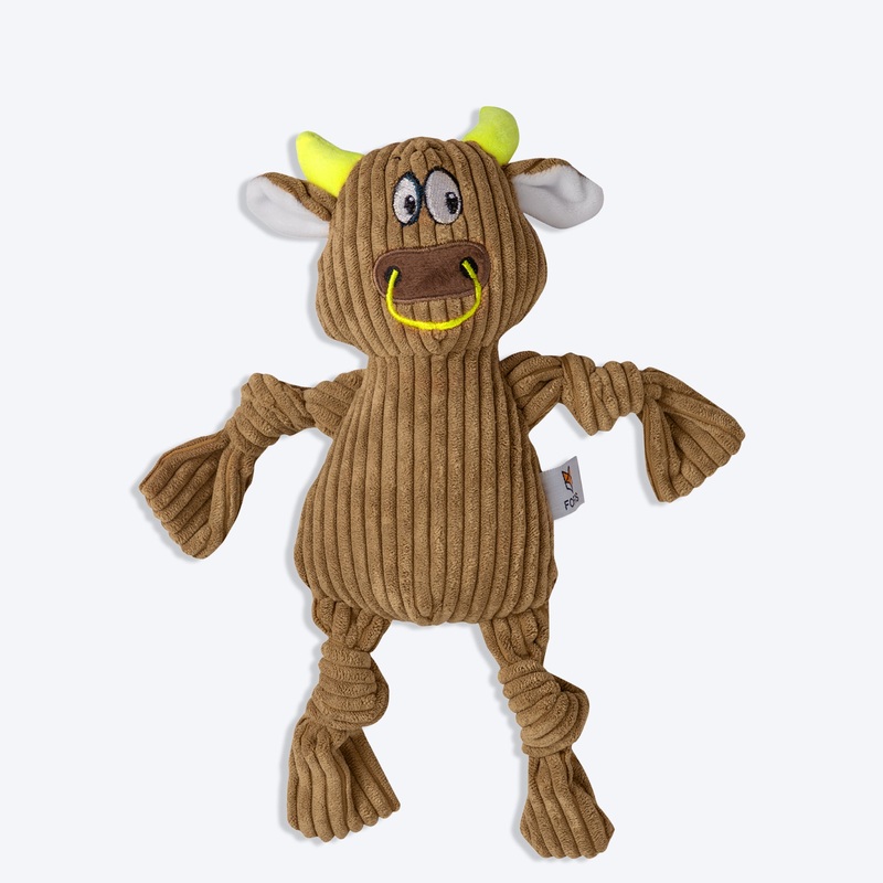 FOFOS Fluffy Cow Squeaky Plush Toy For Dog – Brown