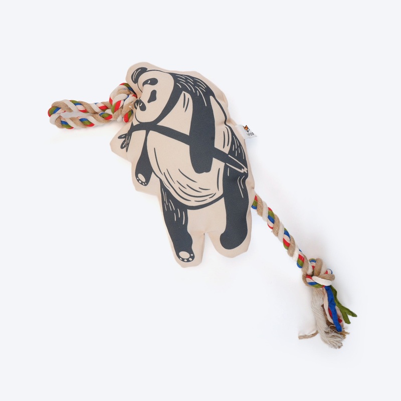 FOFOS Panda Squeaky With Flossy Rope Dog Toy – Black