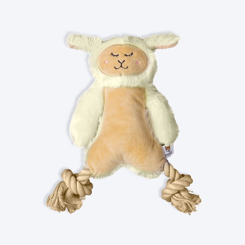 FOFOS Rope leg Sheep Squeaky Plush Toy For Dog – Beige & Off White