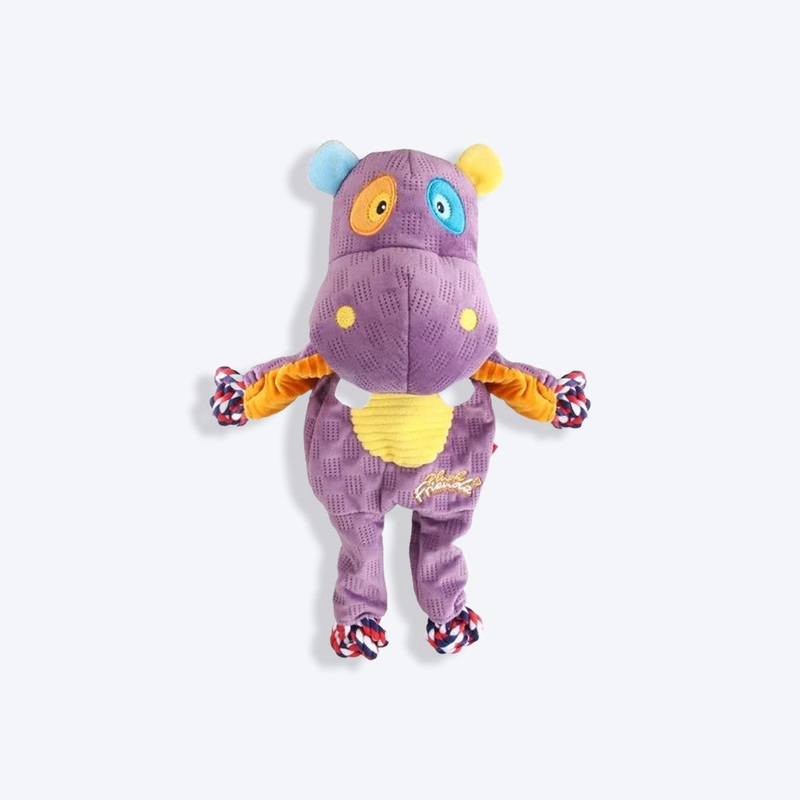 GiGwi Hippo Friendz Rope With Squeaker Plush Dog Toy – Purple – M