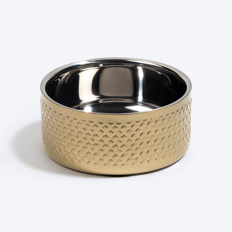 HUFT Golden Dazzle Embossed Steel Bowl For Dog – Gold