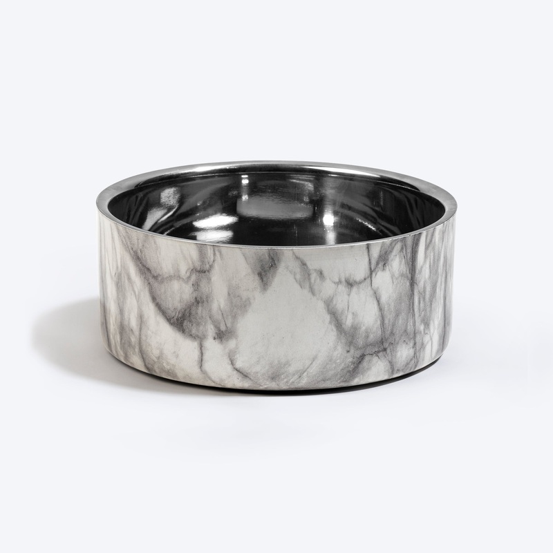 HUFT Marble Mist Printed Steel Bowl For Dog – Grey