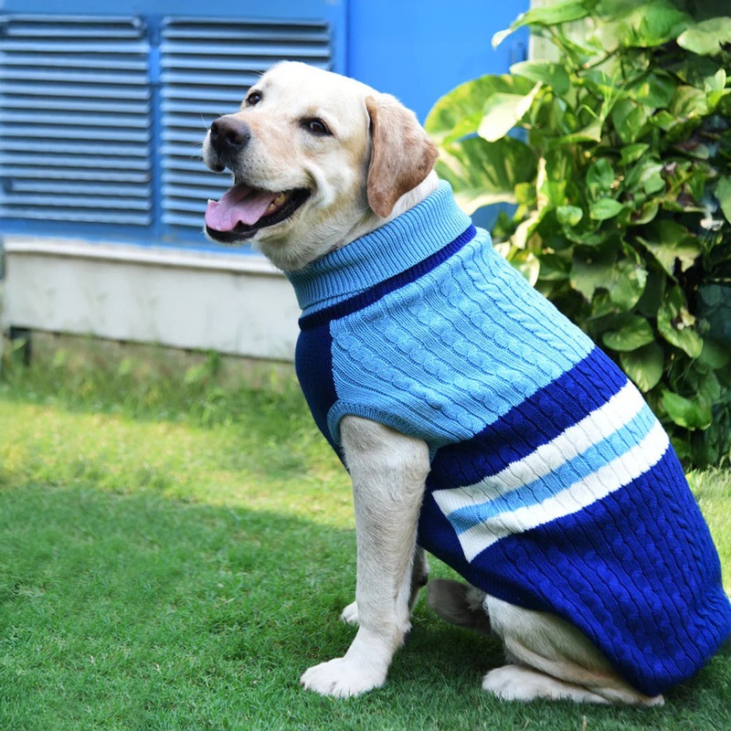 HUFT Striped Cable Knit Dog Sweater – Navy/Sky Blue