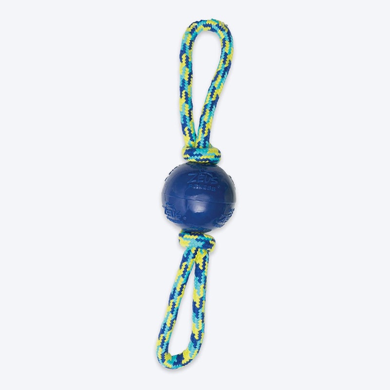 Zeus Fitness TPR & Rope Ball Tug With 2 Hand Loops Fetch Dog Toy – Green/Blue
