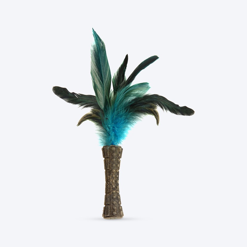 GiGwi Catnip Johnny Stick Cat Toy (with Natural Feathers) – Blue