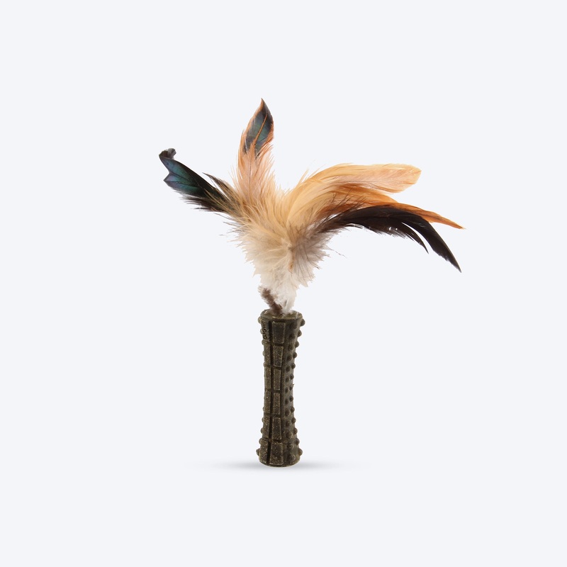 GiGwi Catnip Johnny Stick Cat Toy (with Natural Feathers) – Brown