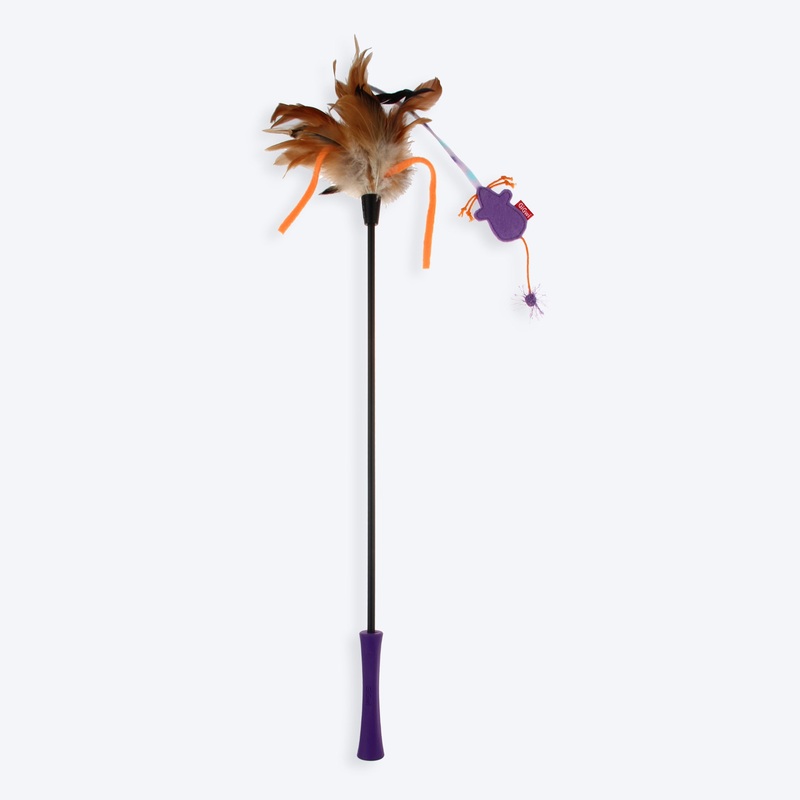 GiGwi ‘Feather Teaser’ Catwand with Natural Feather and Mouse & TPR Handle Toy For Cat