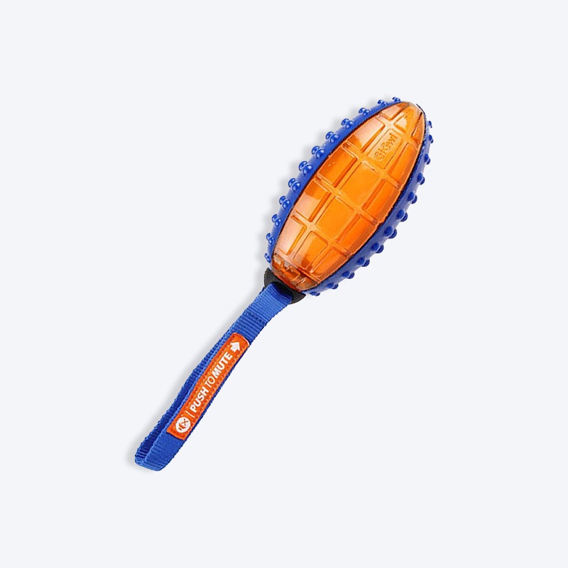 GiGwi Push To Mute Dog Chew Toy – Rugby Ball (Solid/Transparent) – Blue/Orange