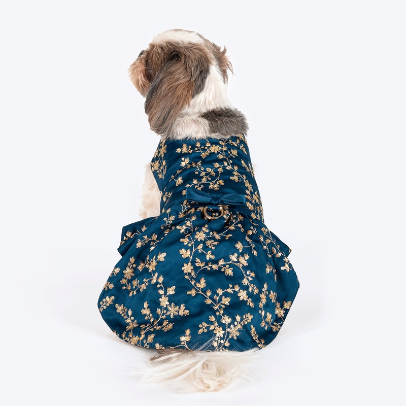 HUFT Personalised Shimmering Zari Lehenga For Dog – Blue