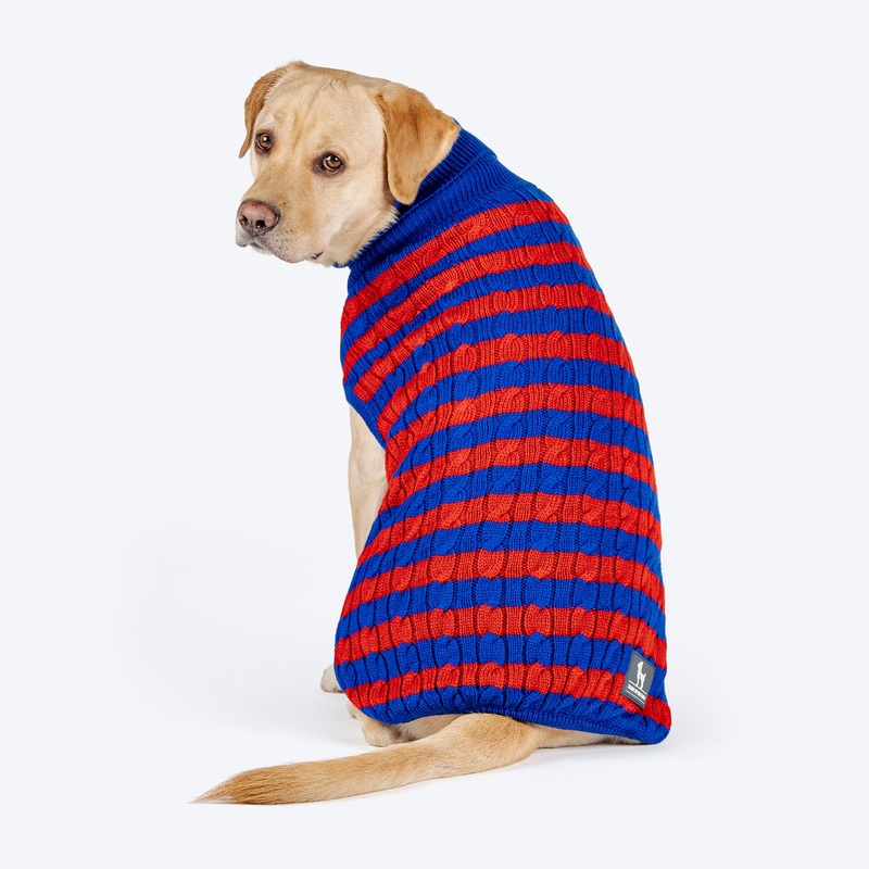 HUFT Snug Stripes Sweater For Dog – Blue & Red