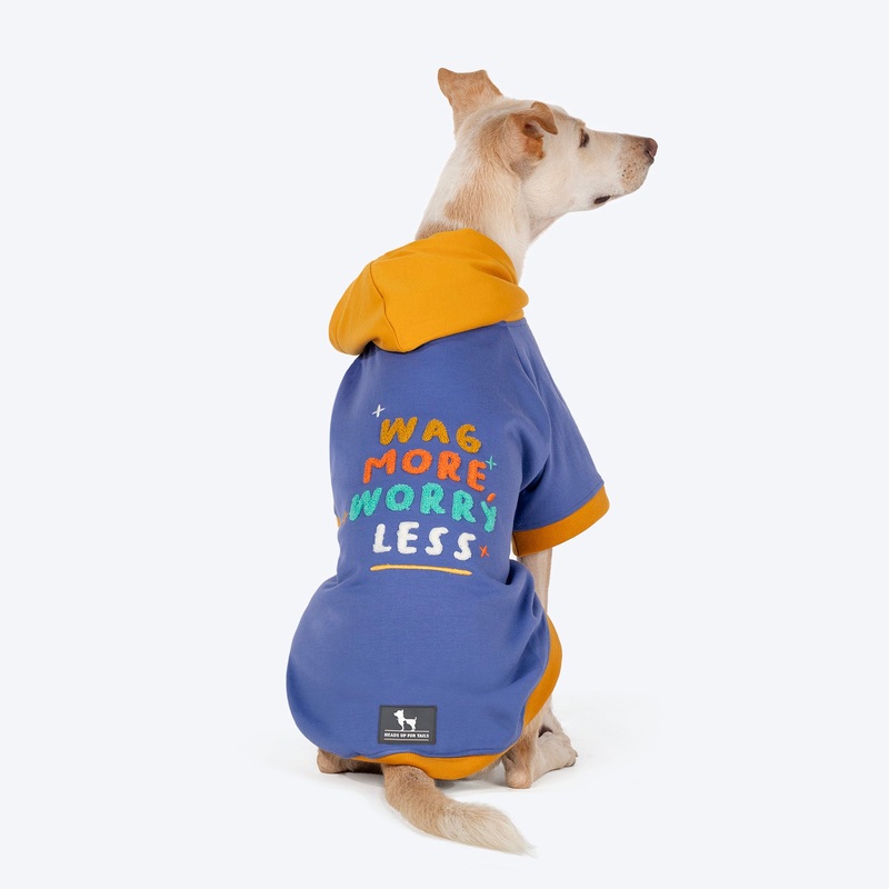 HUFT Wag More Worry Less Colour Block Hoodie Pet Sweatshirt – Blue