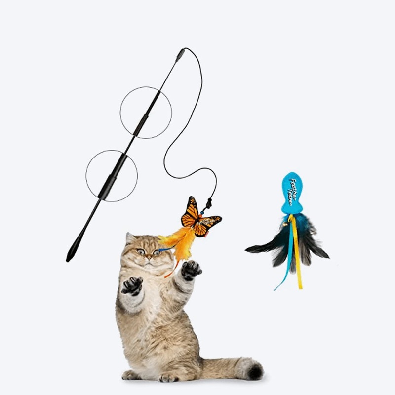 GiGwi Feather Teaser Fish And Butterfly Flexible Rod With Crinkle Paper And Catnip Cat Toy